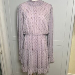 New O.P.T. Light Lavender Ruffle Tiered Long Sleeve Dress Gold Foil Detail XL